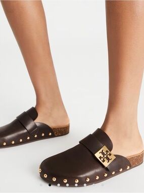 Tory Burch Dark Brown Leather Mule with Gold Logo
